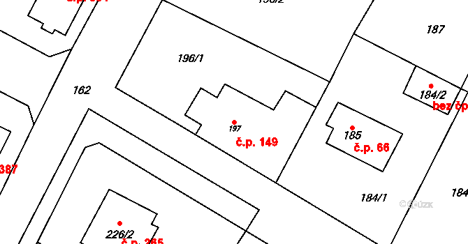 Senec 149, Zruč-Senec na parcele st. 197 v KÚ Senec u Plzně, Katastrální mapa