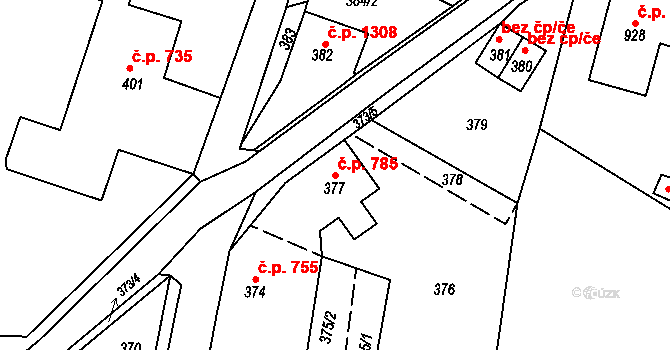 Vejprty 785 na parcele st. 377 v KÚ Vejprty, Katastrální mapa