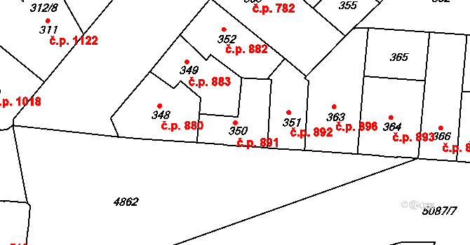 Louny 891 na parcele st. 350 v KÚ Louny, Katastrální mapa