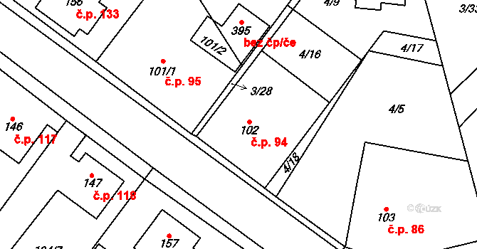 Lípa 94 na parcele st. 102 v KÚ Lípa u Havlíčkova Brodu, Katastrální mapa