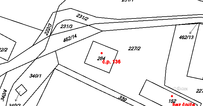 Heřmaničky 136 na parcele st. 284 v KÚ Heřmaničky, Katastrální mapa