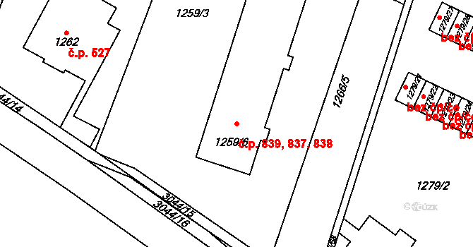 Dobruška 837,838,839 na parcele st. 1259/6 v KÚ Dobruška, Katastrální mapa