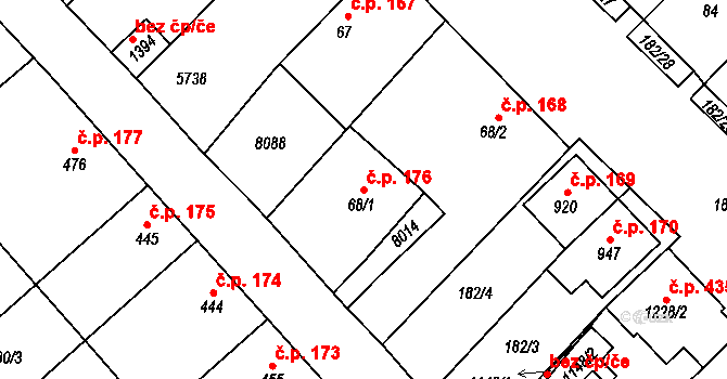 Březí 176 na parcele st. 68/1 v KÚ Březí u Mikulova, Katastrální mapa