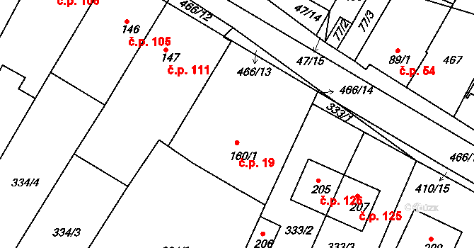 Zahnašovice 19 na parcele st. 160/1 v KÚ Zahnašovice, Katastrální mapa