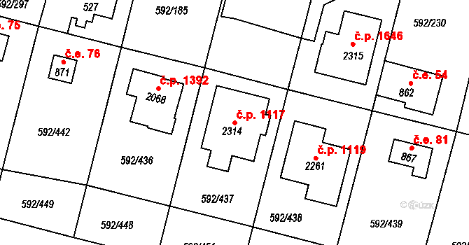 Šestajovice 1117 na parcele st. 2314 v KÚ Šestajovice u Prahy, Katastrální mapa