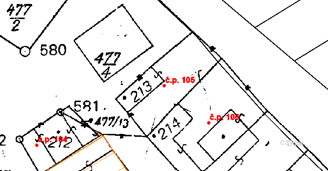 Havraníky 105 na parcele st. 213 v KÚ Havraníky, Katastrální mapa