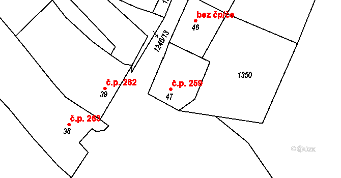 Chlupice 259, Hostěradice na parcele st. 47 v KÚ Chlupice, Katastrální mapa