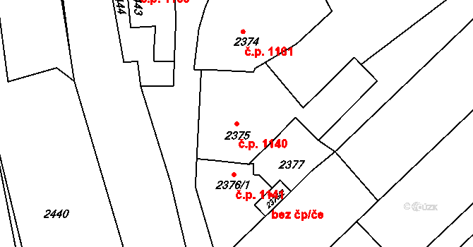 Rakšice 1140, Moravský Krumlov na parcele st. 2375/3 v KÚ Moravský Krumlov, Katastrální mapa
