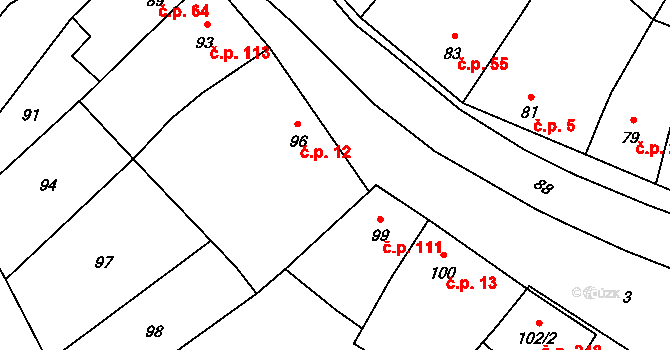 Přerov XII-Žeravice 12, Přerov na parcele st. 96 v KÚ Žeravice, Katastrální mapa