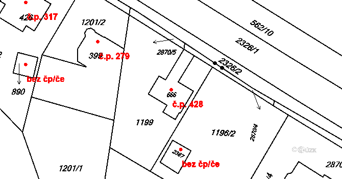Hranice IV-Drahotuše 428, Hranice na parcele st. 666 v KÚ Drahotuše, Katastrální mapa