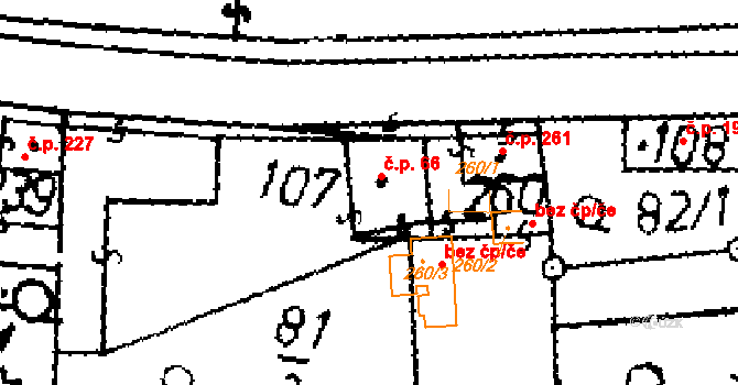 Přerov nad Labem 66 na parcele st. 107 v KÚ Přerov nad Labem, Katastrální mapa