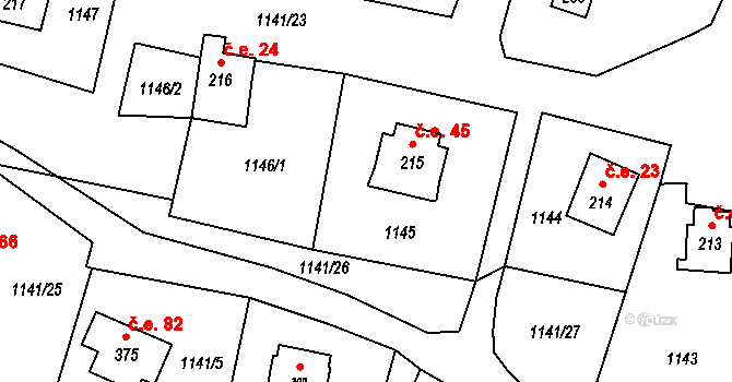 Velichov 45 na parcele st. 215 v KÚ Velichov, Katastrální mapa