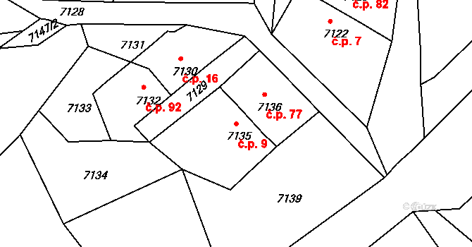 Jiřetín pod Bukovou 9 na parcele st. 7135 v KÚ Jiřetín pod Bukovou, Katastrální mapa