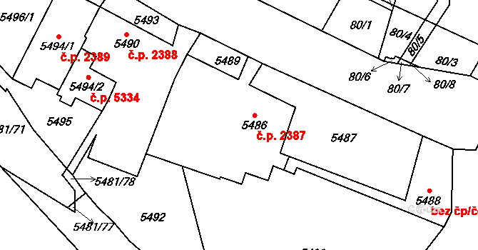 Jihlava 2387 na parcele st. 5486 v KÚ Jihlava, Katastrální mapa