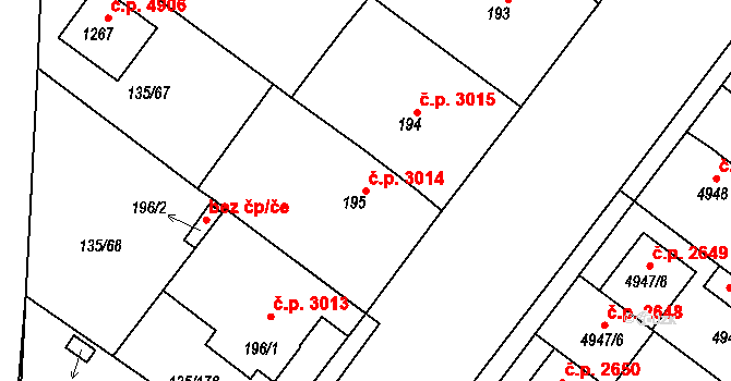 Jihlava 3014 na parcele st. 195 v KÚ Bedřichov u Jihlavy, Katastrální mapa