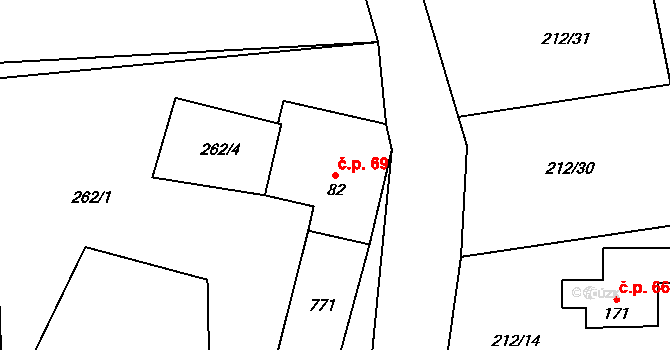 Obora 69, Doksy na parcele st. 82 v KÚ Obora v Podbezdězí, Katastrální mapa