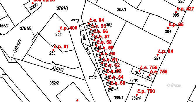 Vyškov-Předměstí 59, Vyškov na parcele st. 3733/6 v KÚ Vyškov, Katastrální mapa