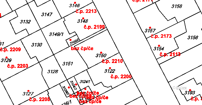 Kladno 2210 na parcele st. 3150 v KÚ Kladno, Katastrální mapa