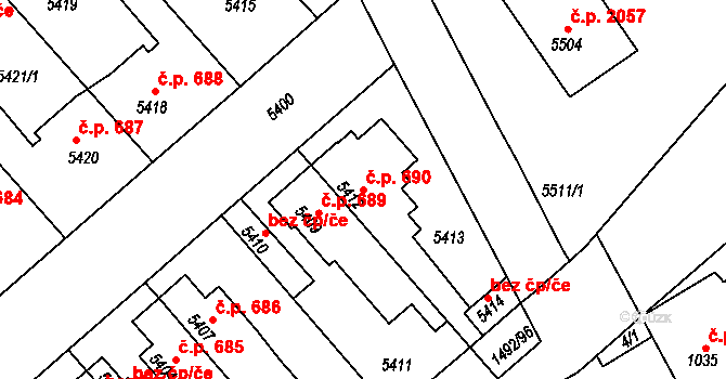 Kročehlavy 690, Kladno na parcele st. 5412 v KÚ Kročehlavy, Katastrální mapa