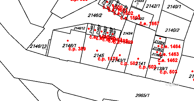 Děčín II-Nové Město 1175, Děčín na parcele st. 2145 v KÚ Děčín, Katastrální mapa