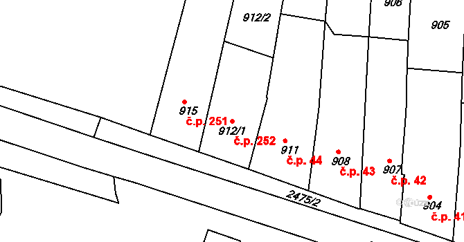 Třeboň II 252, Třeboň na parcele st. 912/1 v KÚ Třeboň, Katastrální mapa