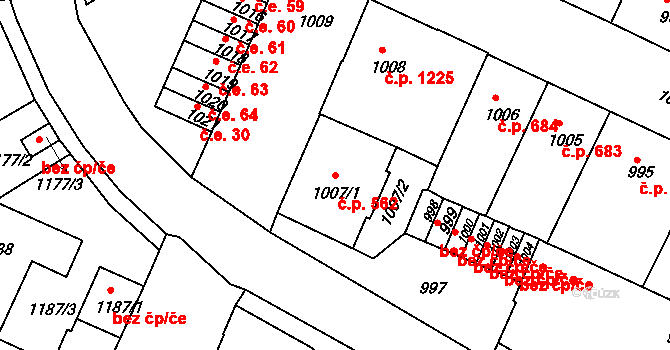 Děčín IV-Podmokly 562, Děčín na parcele st. 1007/1 v KÚ Podmokly, Katastrální mapa