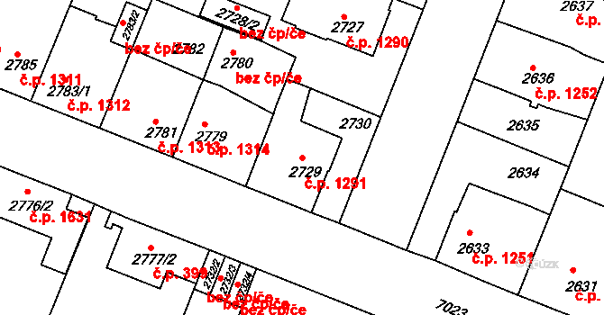 Boskovice 1291 na parcele st. 2729 v KÚ Boskovice, Katastrální mapa