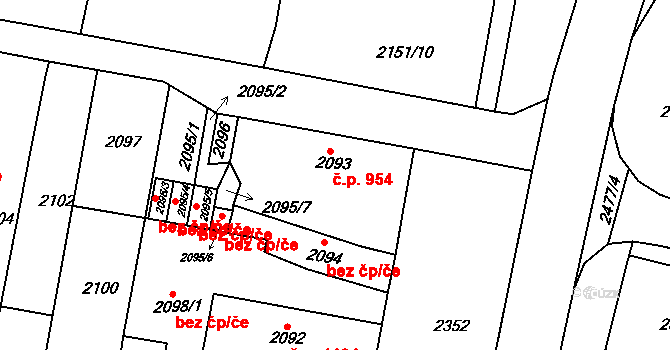 Tachov 954 na parcele st. 2093 v KÚ Tachov, Katastrální mapa