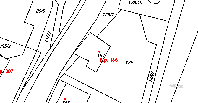 Osík 135 na parcele st. 187 v KÚ Osík, Katastrální mapa
