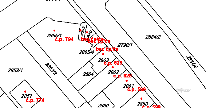 Střekov 629, Ústí nad Labem na parcele st. 2863 v KÚ Střekov, Katastrální mapa