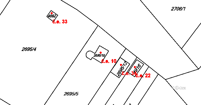 Žamberk 10 na parcele st. 2695/10 v KÚ Žamberk, Katastrální mapa