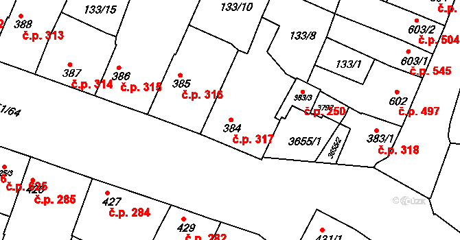 Lysá nad Labem 317 na parcele st. 384 v KÚ Lysá nad Labem, Katastrální mapa