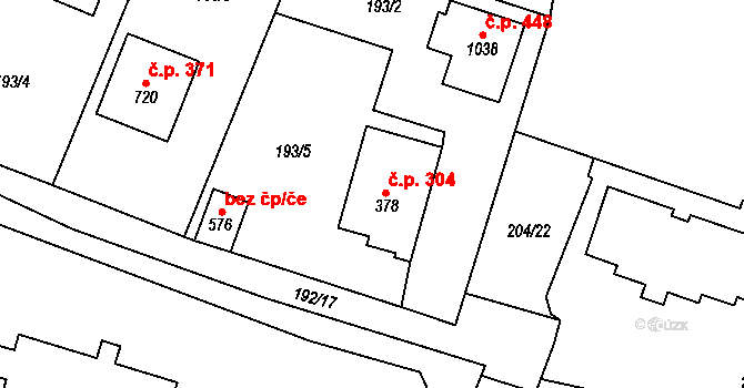 Velké Popovice 304 na parcele st. 378 v KÚ Velké Popovice, Katastrální mapa