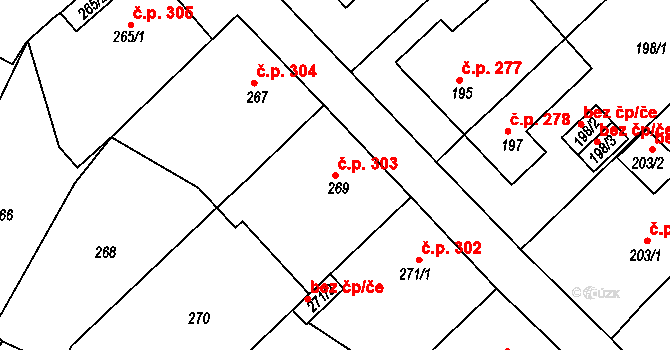 Miřetice u Klášterce nad Ohří 303, Klášterec nad Ohří na parcele st. 269 v KÚ Miřetice u Klášterce nad Ohří, Katastrální mapa