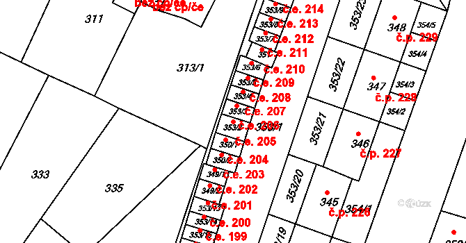 Miřetice u Klášterce nad Ohří 205, Klášterec nad Ohří na parcele st. 353/2 v KÚ Miřetice u Klášterce nad Ohří, Katastrální mapa