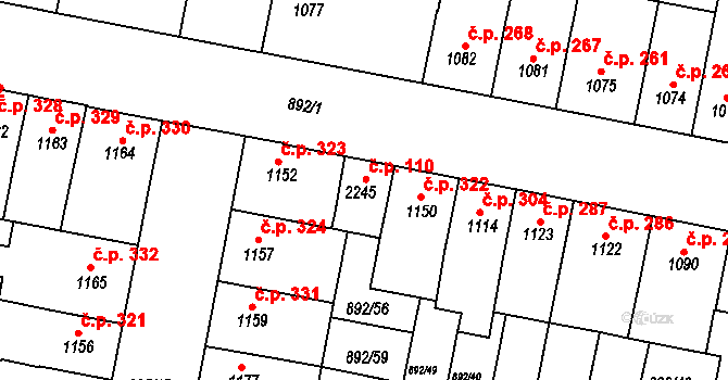 Horka-Domky 110, Třebíč na parcele st. 2245 v KÚ Třebíč, Katastrální mapa