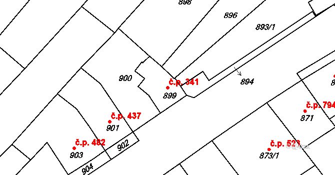 Bosonohy 341, Brno na parcele st. 899 v KÚ Bosonohy, Katastrální mapa