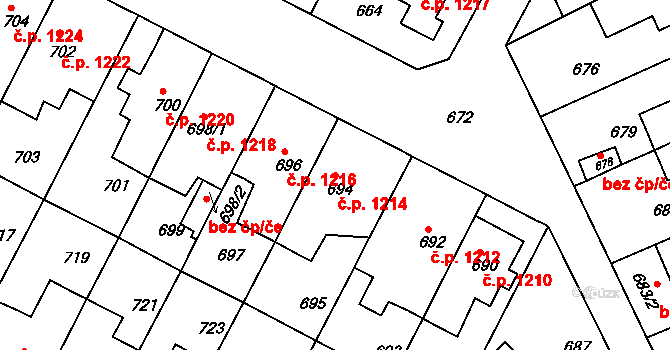 Černá Pole 1214, Brno na parcele st. 694 v KÚ Černá Pole, Katastrální mapa