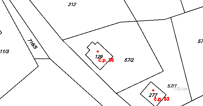 Chlístov 36, Železný Brod na parcele st. 129 v KÚ Chlístov u Železného Brodu, Katastrální mapa