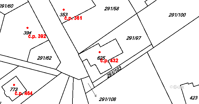Černčice 432 na parcele st. 625 v KÚ Černčice u Loun, Katastrální mapa
