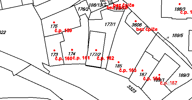 Pelhřimov 162 na parcele st. 177/2 v KÚ Pelhřimov, Katastrální mapa
