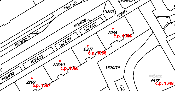 Cheb 1055 na parcele st. 2267 v KÚ Cheb, Katastrální mapa