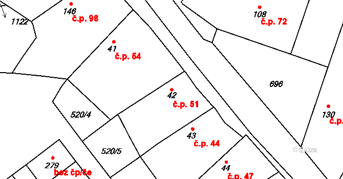 Struhy 51, Čachovice na parcele st. 42 v KÚ Struhy, Katastrální mapa