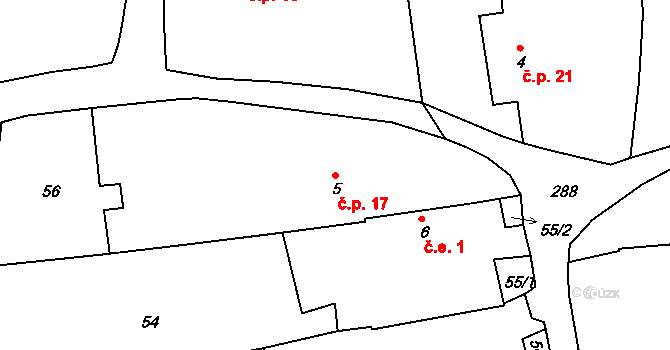 Kaliště 17, Švihov na parcele st. 5 v KÚ Kaliště u Červeného Poříčí, Katastrální mapa