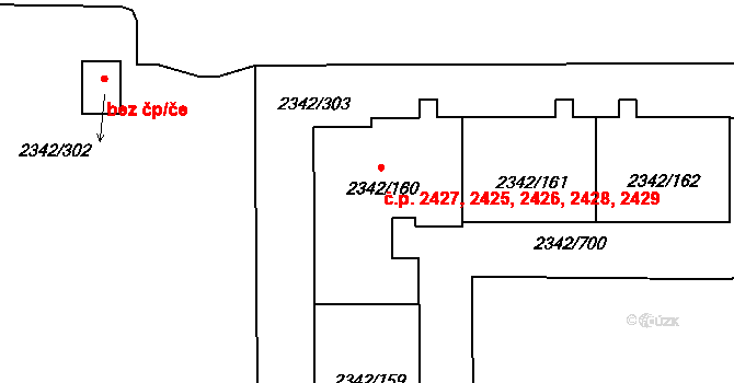Stodůlky 2425,2426,2427,2428,, Praha na parcele st. 2342/160 v KÚ Stodůlky, Katastrální mapa