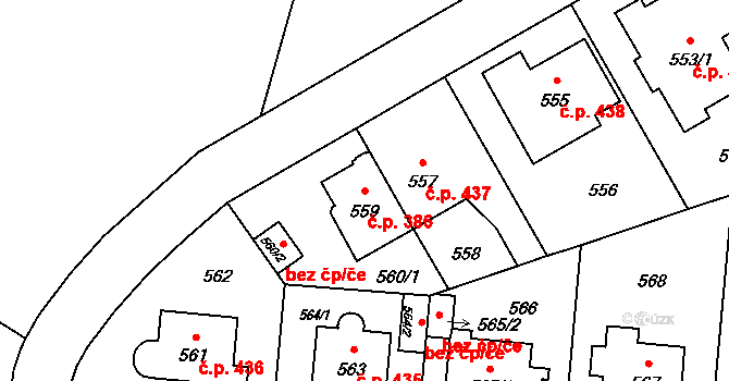 Ruzyně 386, Praha na parcele st. 559 v KÚ Ruzyně, Katastrální mapa