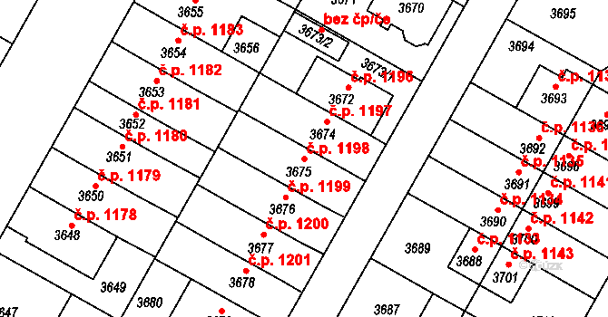 Dejvice 1198, Praha na parcele st. 3675 v KÚ Dejvice, Katastrální mapa