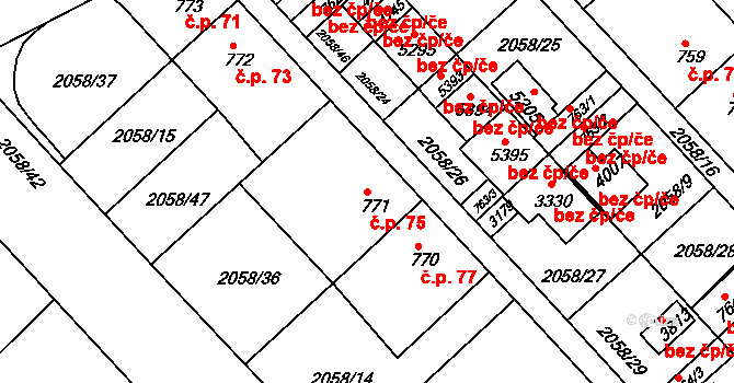 Horní Předměstí 75, Trutnov na parcele st. 771 v KÚ Trutnov, Katastrální mapa
