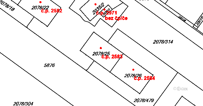 Záběhlice 2583, Praha na parcele st. 2078/25 v KÚ Záběhlice, Katastrální mapa