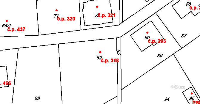 Rumburk 2-Horní Jindřichov 318, Rumburk na parcele st. 62 v KÚ Horní Jindřichov, Katastrální mapa